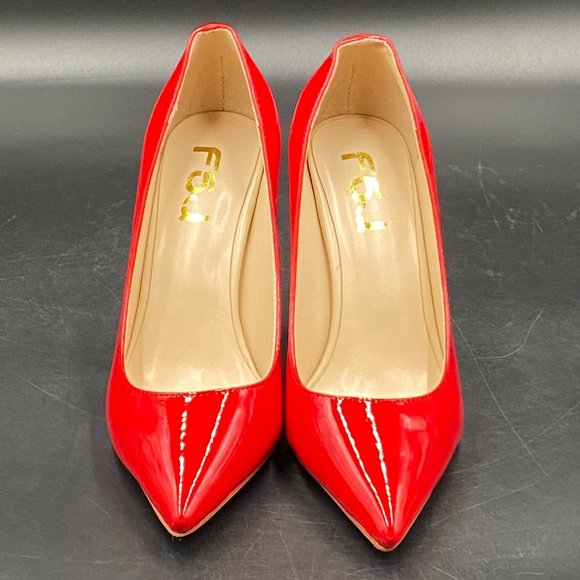 FSJ Red Bridal Pointed Toe Chunky Block Low Heel Crystal Pump - Picture 2 of 9